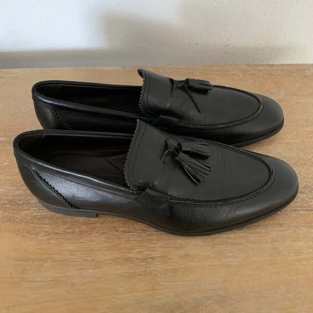 Bruno Magli Berna Black Leather Tassel Loafers Mens 9.5 M Made in Italy BM600404